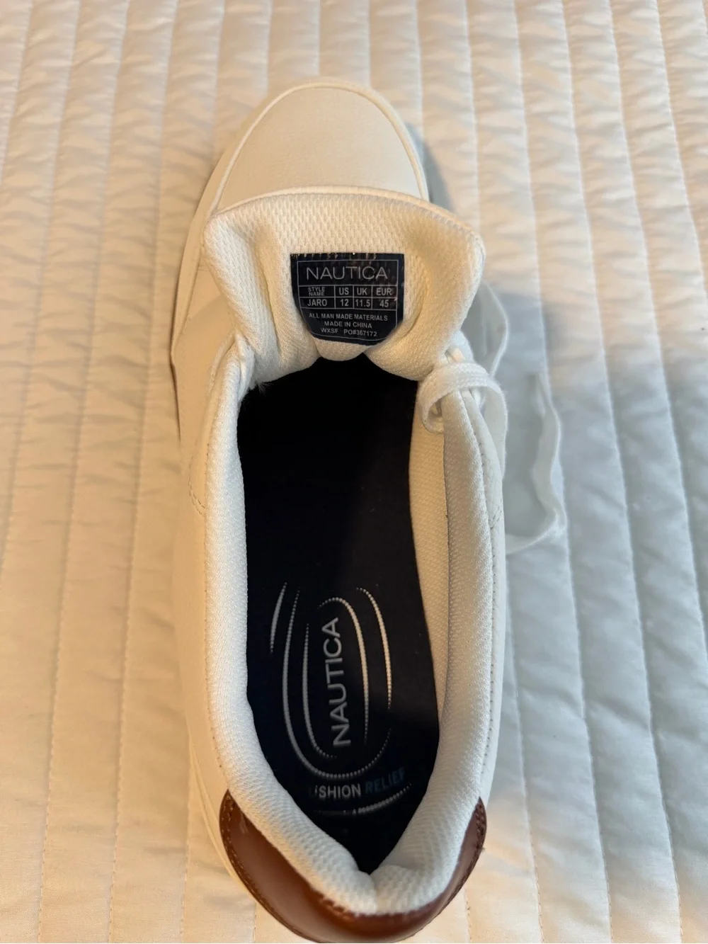 Nautica Men’s White Low-Top Sneaker with Brown Heel